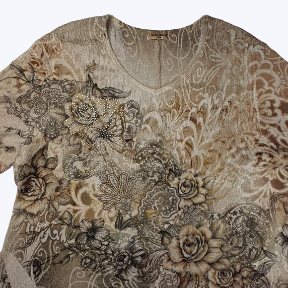Studio Gem Q. Women's Tunic style pullover light sweater Floral design‎ - Picture 4 of 9